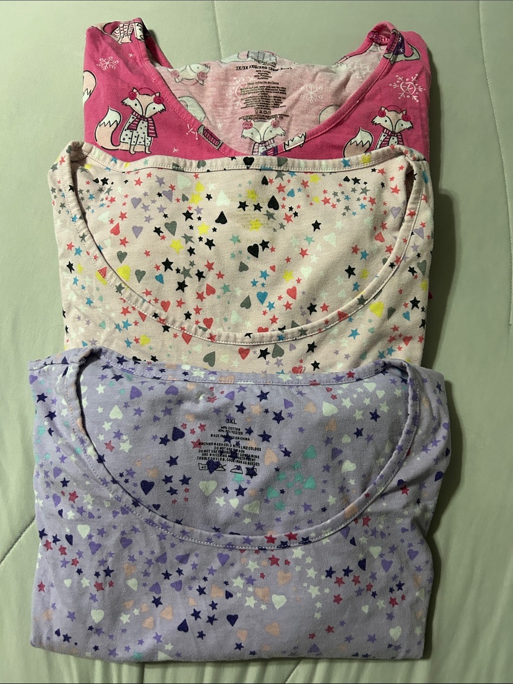 Secret Treasures Girls' 3-Pack Sleep Tops - Pink, Cream, Lavender